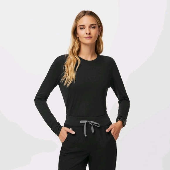 FIGS (2 Piece Bundle) Moss & Black Super Soft Pima Modal Long Sleeve Underscrubs - Picture 1 of 11